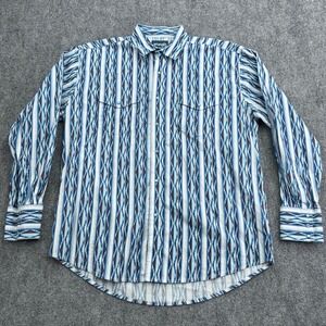 Wrangler Western Shirt‎ Mens Large Blue Striped Long Sleeve Aztec Cowboy Rodeo